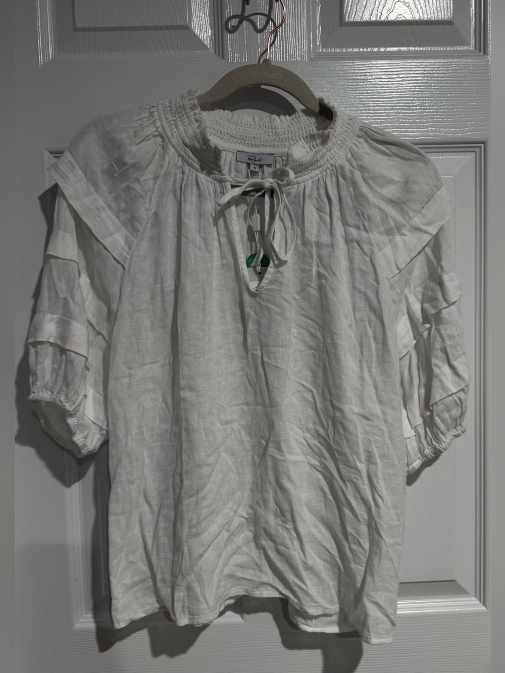 Rails White Smocked Peasant Blouse with Tie Neck